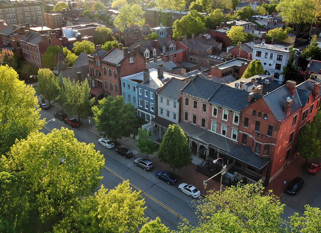 Canonsburg, PA - Aerial View of a Group of Colonial Styled Homes on a Sunny Day